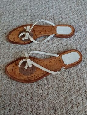 Christian Dior white patent leather thong Bow Cork Flip Flop Sandals size 8